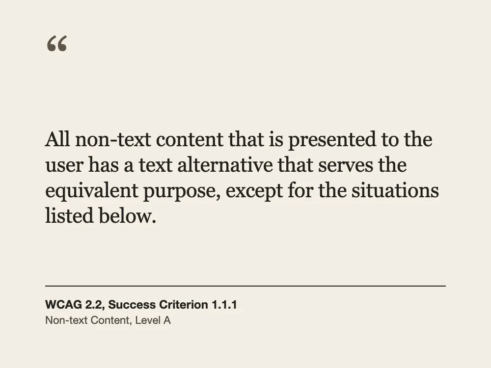 Sample quote card: WCAG success criterion 1.1.1